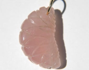 14K Gold Grapefruit Rose Quartz Fruit Citrus Slice Charm Pendant