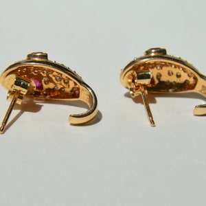 Vintage 14K Gold Ruby Diamond Snake Earrings image 4