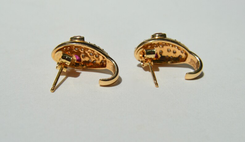 Vintage 14K Gold Ruby Diamond Snake Earrings image 4