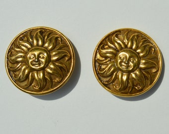 Vintage Metropolitan Museum of Art NYC Gold Plated Sun Clip Earrings