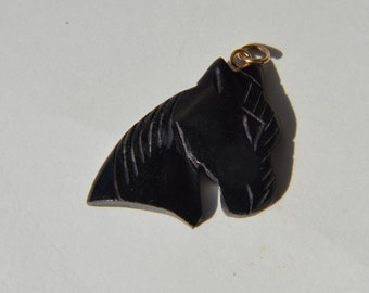 Vintage 14K Gold Black Jade Horse Head Charm