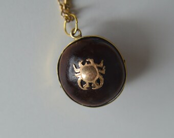 Vintage Mucuna Sea Bean 14K Gold Cancer Zodiac Spinner Charm Talisman