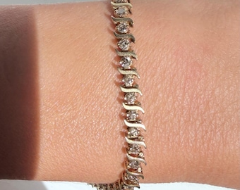 Vintage 10K Gold 1.50 Carat Diamond S Link Tennis Bracelet