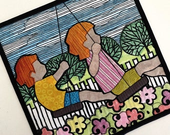 Mini art quilt - "Kids in the Park" - quilted wall hanging