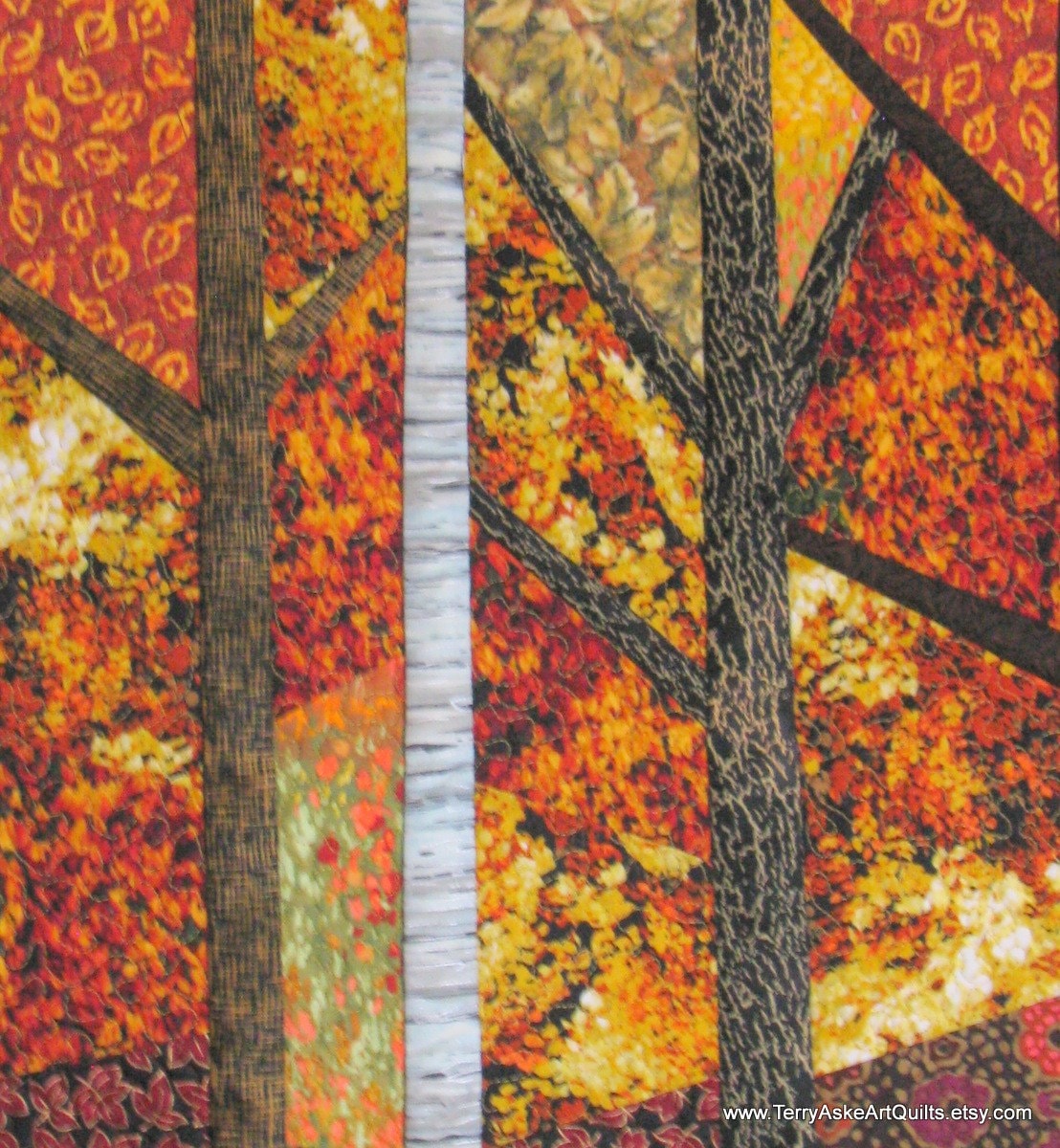 Art Quilt Wall Hanging Blazing Autumn Trees Etsy