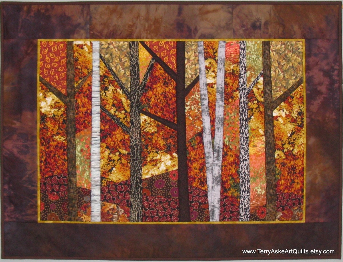 Art Quilt Wall Hanging Blazing Autumn Trees Etsy