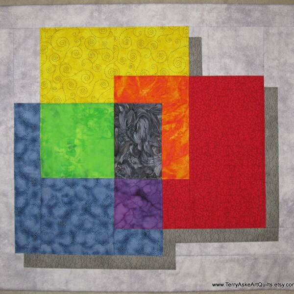 Modern Art Quilt Wall Hanging - "Intersecting Colors"