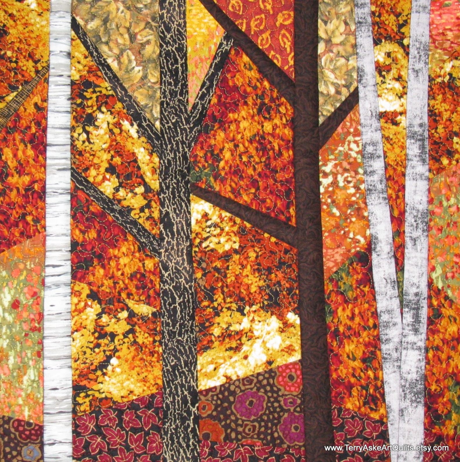 Art Quilt Wall Hanging Blazing Autumn Trees Etsy