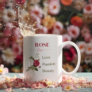 Rose flower mug for gift for birthday gift for friend and floral ceramic coffee mug with personalized name mug for flower lover present