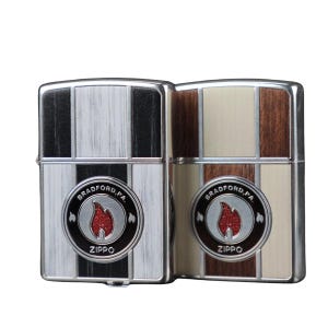 Zippo Wood Inlay Lighter with Emblem, Black or Brown, Made in USA