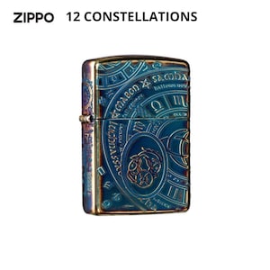 Zapalniczka Zippo z grawerunkiem ze znakiem zodiaku – niebiesko-złota, astrologiczna, kolekcjonerska! Idealny prezent!