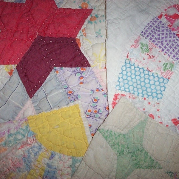 Bundle of Vintage Quilt Pieces,Shabby and Worn,Stack