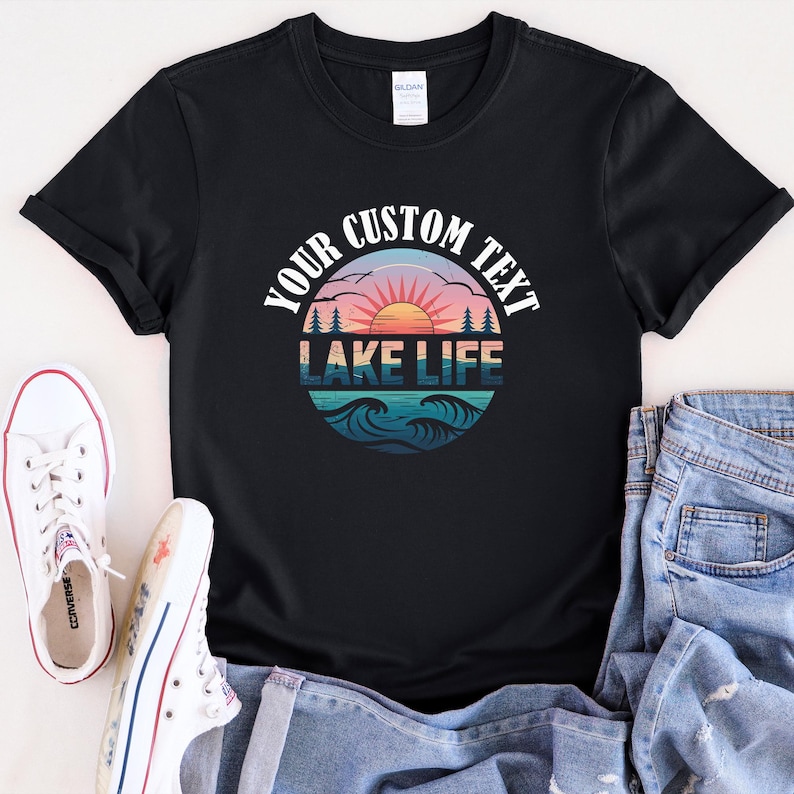 a black t - shirt with the words lake life printed on it