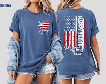 Camiseta personalizada Comfort Colors® USA para el 250.º cumpleaños, Día de la Independencia (1776-2026), camisetas familiares del 4 de julio