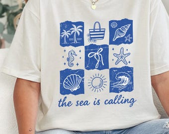 The Sea Is Calling Shirt, Beach Shirt, Summer Woman Shirt, Aesthetic Shirt, Ocean Lover Gift, SeaShell Shirt