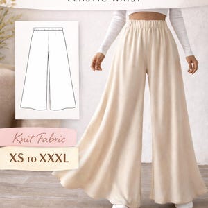 Molde em PDF para costura de calças palazzo, calças de perna larga, tamanhos do XS ao 3XL (A4/A0)