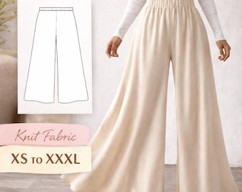 PDF パラッツォパンツの縫製パターン、ワイドレッグトラウザーズ、XS-3XL（A4/A0）