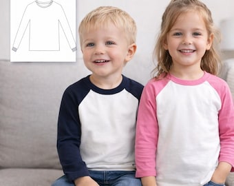 子供用ラグランスリーブシャツの縫製パターン、ニット生地（PDFパターン）