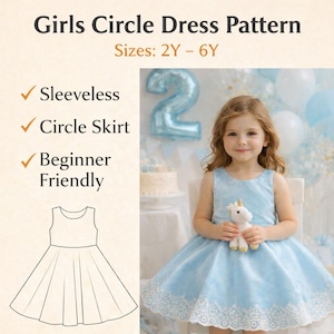 Circle Dress PDF Sewing Pattern, Flared Party Girls Dress Sewing Pattern, Sleeveless Wide Skirt Dress, Kids sewing Pattern, Blouse PDF