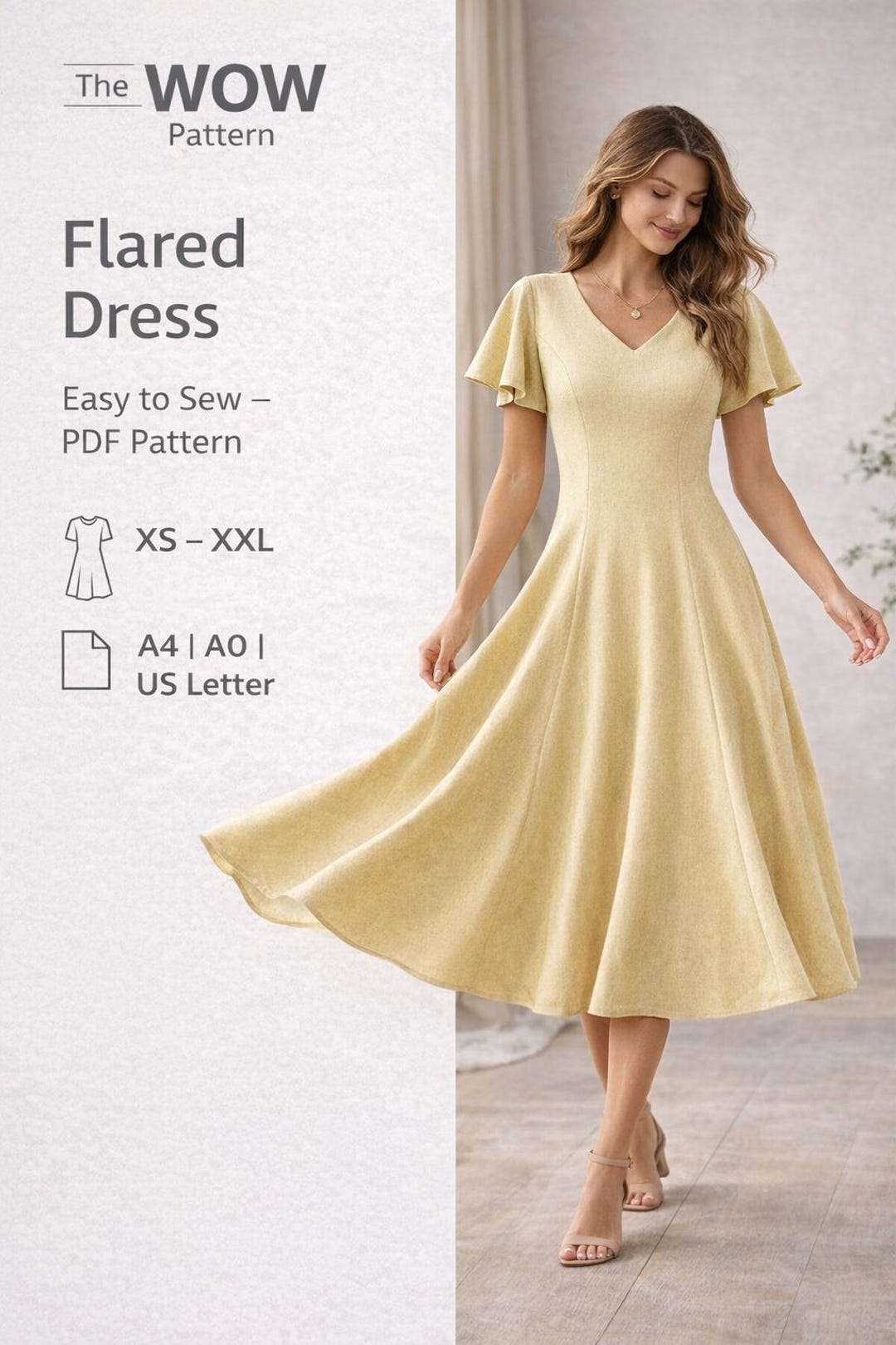 PDF Sewing Pattern Dress Tea Length, Digital Sewing Pattern Flared Dress,  Paneled Dress Bell Sleeve, Princess Dress Pattern Woven A4 & A0 - Etsy