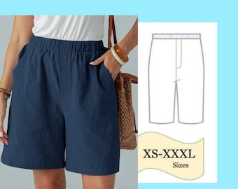 PDF Summer Bermuda Shorts Pattern, Dec Zipper Elastic Waist Women Shorts Sewing Pattern, Shorts Pattern Women Pattern, PDF Trousers Pattern