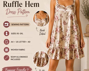 Strappy Ruffle Hem Dress PDF Sewing Pattern | Women's Woven Mini Dress | Easy Summer Dress | Digital Pattern XS-3XL