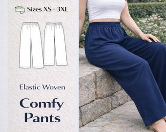 ストレートパンツの縫製パターン（PDF）、女性用デジタル縫製パターン、快適な織物パンツのパターン、夏用コットンパンツのパターン（PDF）