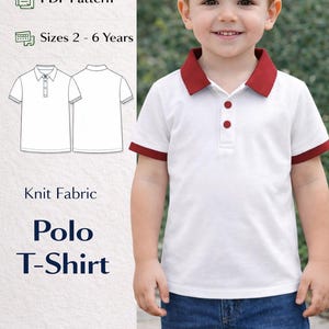 PDF Polo T-Shirt Pattern for Kids, Short Sleeve Binding Classic Collar T shirt for Boys & Girls, Side Slit T Shirt Knit Fabric Kids Pattern