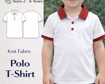 PDF 子供用ポロTシャツ型紙、男の子・女の子用半袖バインディングクラシックカラーTシャツ、サイドスリットTシャツニット生地子供用型紙