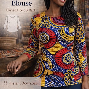 PDF Fitted Long Sleeve Tunic Dress Pattern, Digital Sewing Pattern Women Low Hip Length Top, Basic Sewing Top Pattern for Women, XS to 3XL