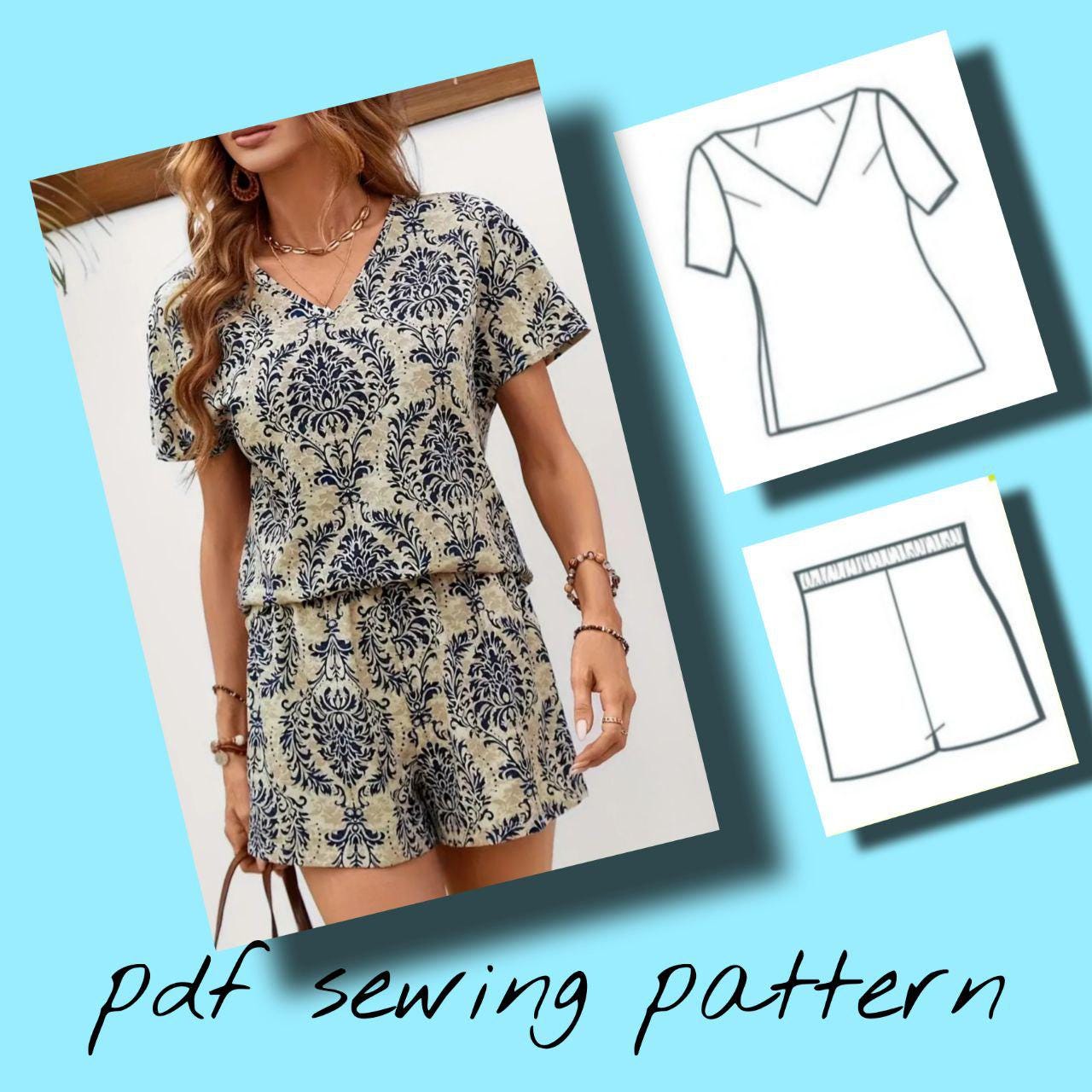 PDF Shorts & Top Set Sewing Pattern, Digital Sewing Pattern Summer, PDF ...