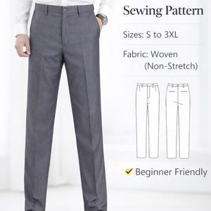 PDF Sewing Pattern for Men, Digital Straight Pants Pattern men's, Suit Pants Pattern Men's, Formal Trousers Pattern males, Sewing Pants PDF