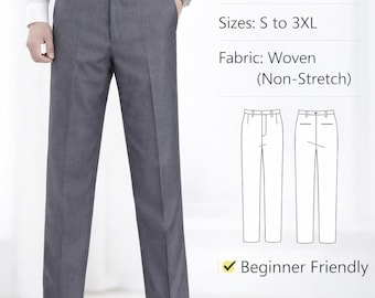 男性用PDF裁縫パターン、デジタルストレートパンツ型紙（メンズ）、スーツパンツ型紙（メンズ）、フォーマルパンツ型紙（メンズ）、パンツ（PDF裁縫）