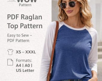 PDF ラグラントップスの縫製パターン、ストレッチトップスの縫製パターン PDF、長袖トップスのパターン、レディースサマートップスの縫製パターン、デジタルパターン