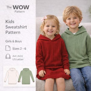 Mädchen Kapuzen Sweatshirt Schnittmuster, Strickstoff Jacke (PDF Pattern, Grössen 2-6 )