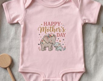 Body infantil com estampa de elefante para o Dia das Mães | Mamãe e bebê elefante