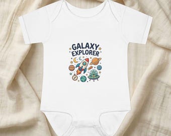Body infantil Explorador da Galáxia | Body para bebê com estampa de foguete espacial e planetas