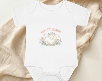Body infantil com estampa de ovelhinha florida | Body floral para bebê