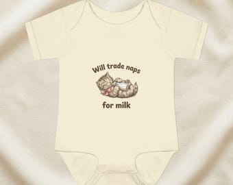 Body infantil "Troco sonecas por leite" | Body infantil com gatinho dormindo