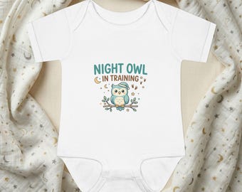 Body infantil Coruja Noturna | Body para bebê com estampa de coruja da floresta, algodão penteado