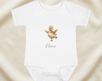 Body infantil personalizado com estampa de patinho em aquarela e nome | Body para bebê