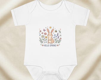 Body infantil Hello Spring Bunny | Body floral para bebê