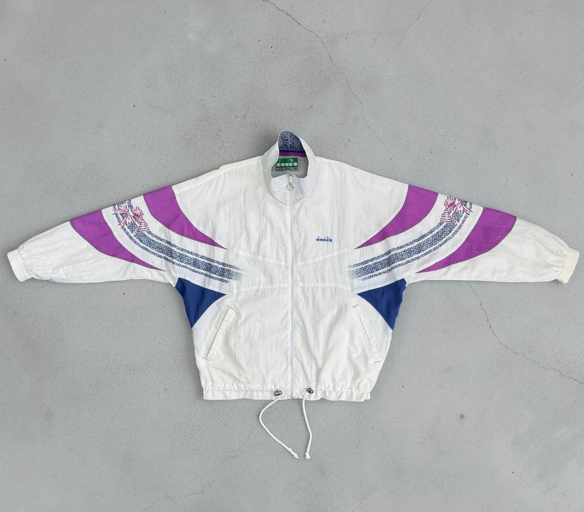 Diadora, Vintage 90s Diadora Colorblock Windbreaker Track Jacket White Purple Blue XL