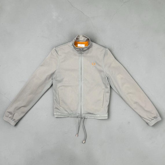 Fred Perry, Vintage Fred Perry Women's Grey Mesh Track Jacket with Orange Details, EU 36