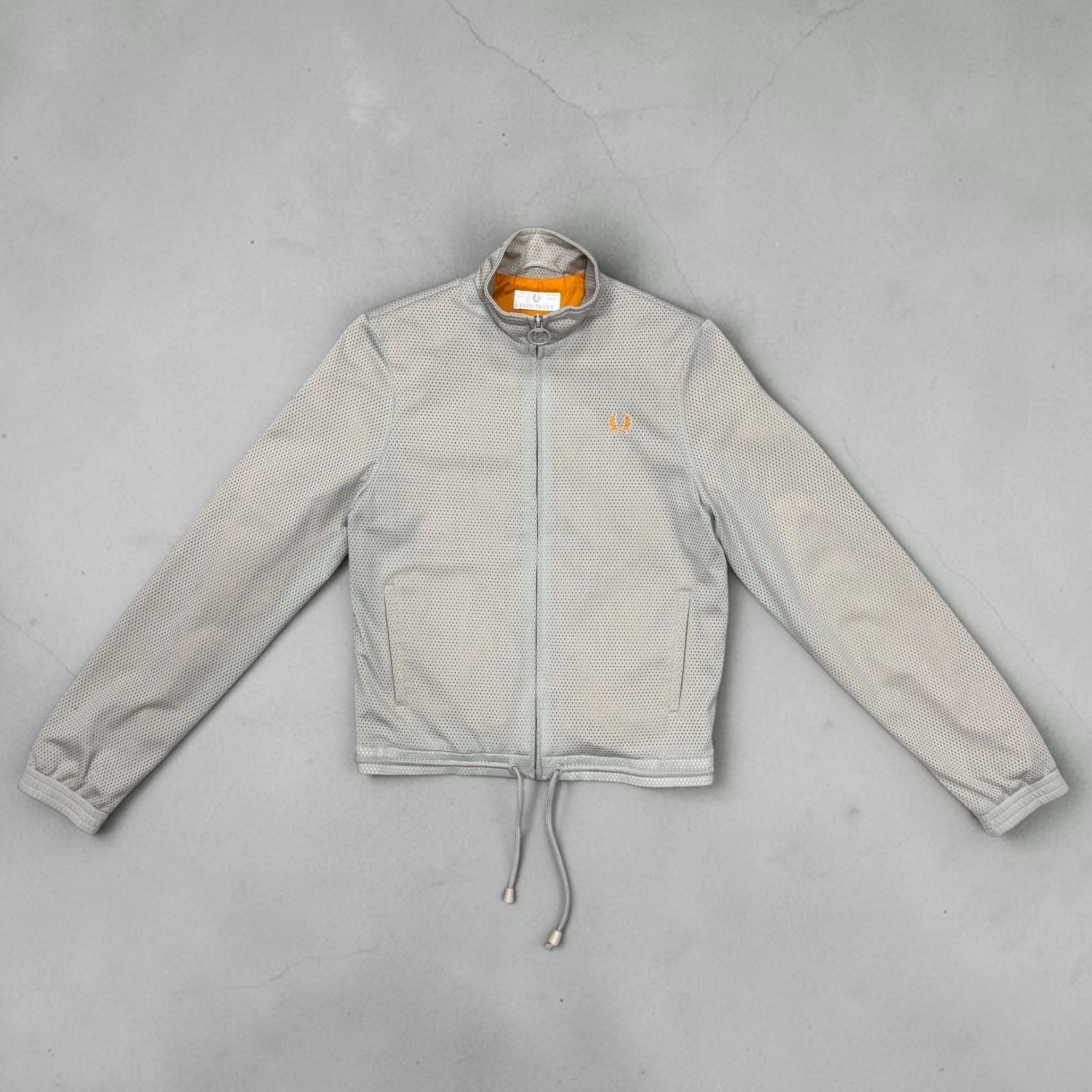Fred Perry, Vintage Fred Perry Women's Grey Mesh Track Jacket with Orange Details, EU 36