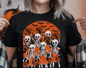 Drużyna Szkieletowych Cheerleaderek | Koszulka na Halloween | Zabawna koszulka na Halloween | Straszna koszulka z grafiką | Koszulka na imprezę Halloween | Koszulka unisex
