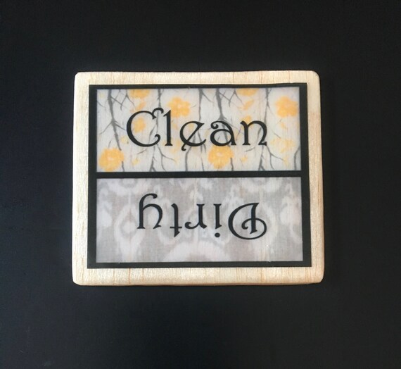 Yellow And Black Floral Clean And Dirty Balsa Wood Dishwasher Etsy
