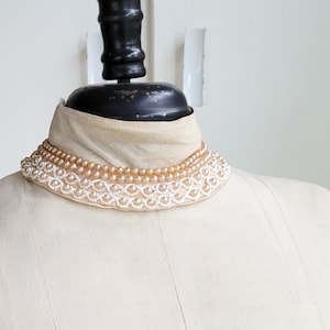Vintage Beaded Pearl Collar Necklace - Made in Japan - Ecru - Vintage Choker - Faux Pearls - Glass Seed Beads - Satin - Shabby Chic