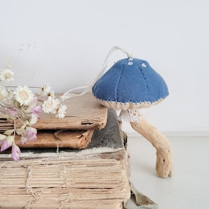 Hanging Linen Mushroom Decoration - Toadstool - Hand Stitched - Home Decor - Textile Art - French Country - Antique Farmhouse - Shabby Chic