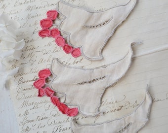 Floral Cotton Lace Embroidered Appliques - Trim Pieces - Linen - Strawberry Pink - Sewing Trim - Shabby Chic - Elegant - Passementerie